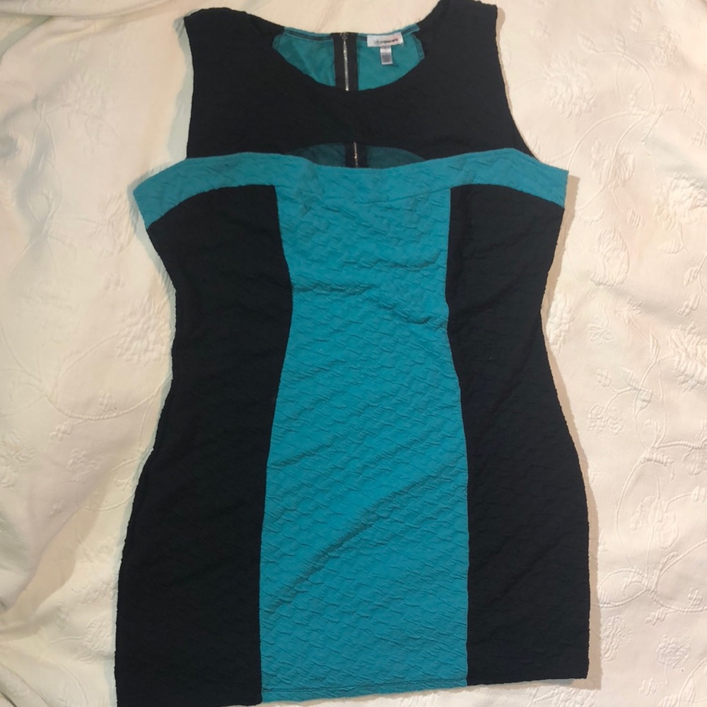 Plus Size Color Block Dress With Mesh Cutout